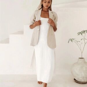 Free The Label 100% Linen Beige Blazer Jacket Women’s S Minimalist Sustainable